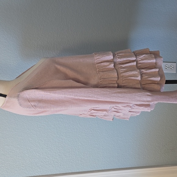 EILEEN FISHER Vintage Open Front Cardigan With Ruffle Tiers Pink Linen Sz LARGE - Picture 5 of 10